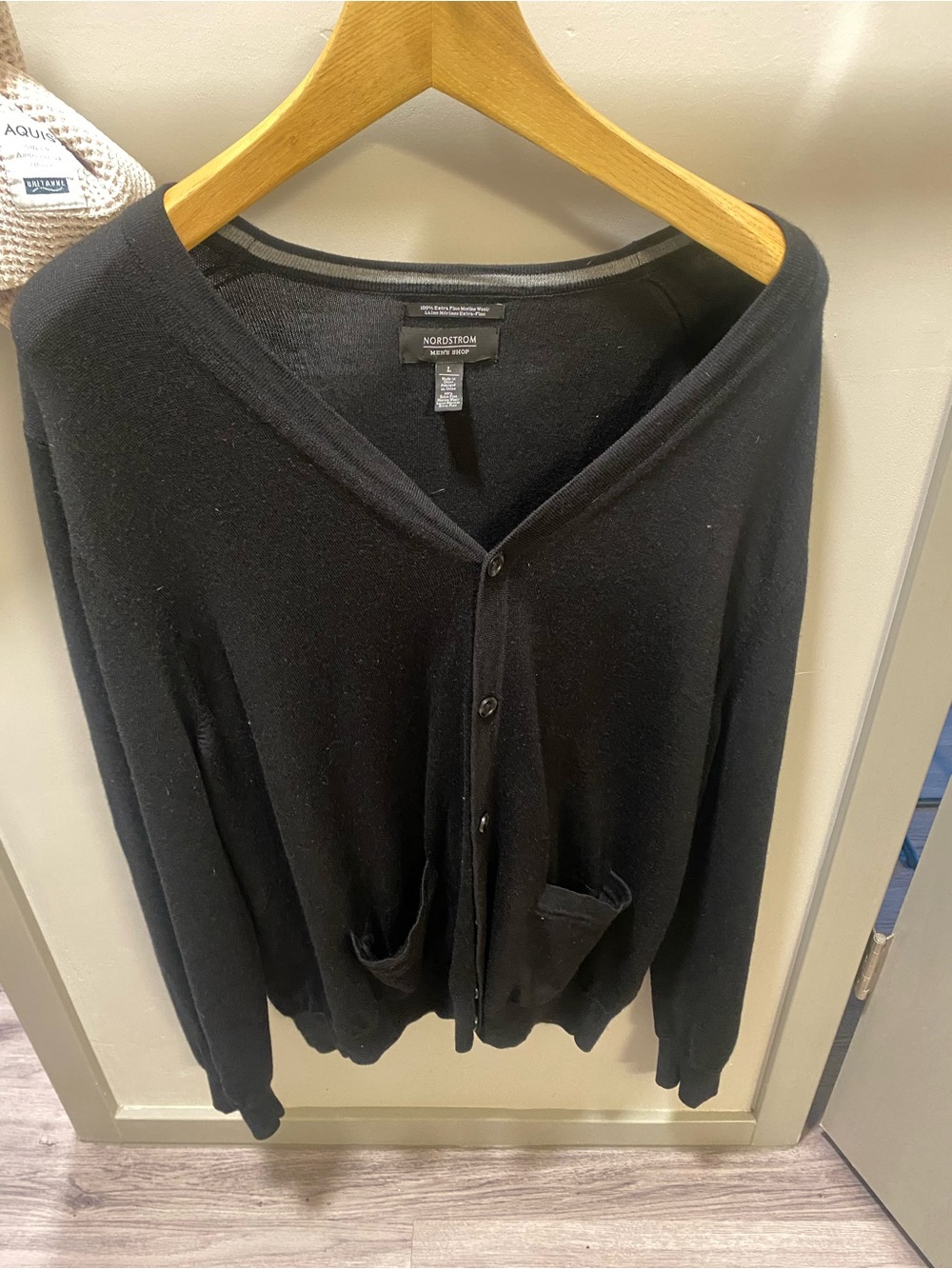 Nordstrom Black Button-Up Merino Blend Cardigan - Large